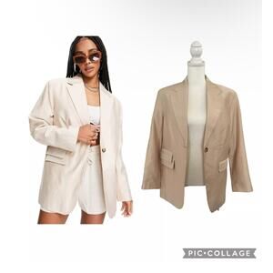 Topshop Womens Single Breasted Beige Blazer Oversized Relaxed Fit Size 4 - NWT